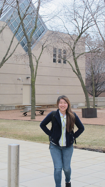 Pa Nou Xiong stands near the Haggerty Museum of Art on the Marquette University campus. (Photo by Andrea Waxman)