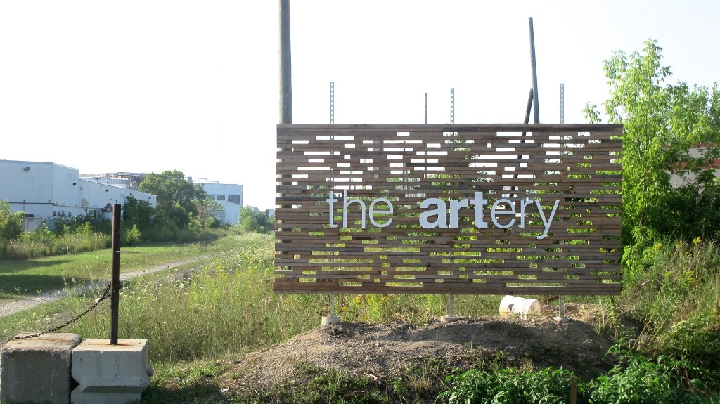 One of four entrances to the Artery, near Keefe Avenue and Richards Street in the Harambee neighborhood. (Photo by Andrea Waxman)