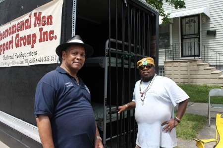 Johnson Chapman and member Rick Neighborhood have brought the Cell on Wheels trailer to nearly a dozen events this summer. (Photo by Madeline Kennedy) 