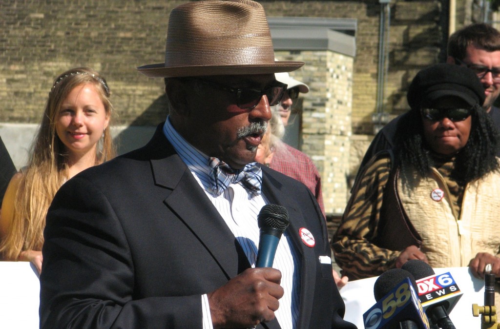 Fred Royal, president of the Milwaukee chapter of the NAACP, speaks during a Schools and Communities rally. (Photo by Brendan O’Brien)