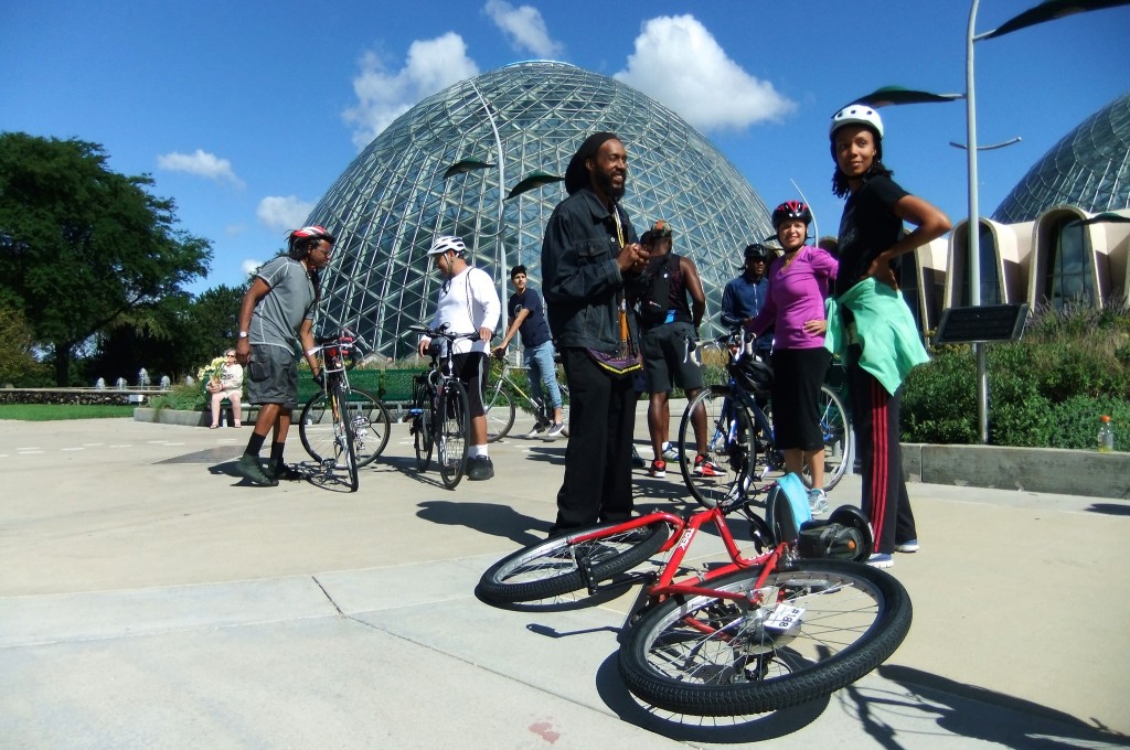 Ammar Nsoroma (center) organizes the Black & Brown Unity Rides through Red Bike & Green, an organization that seeks to build a sustainable bike culture in the black community. (Photo by Wyatt Massey)