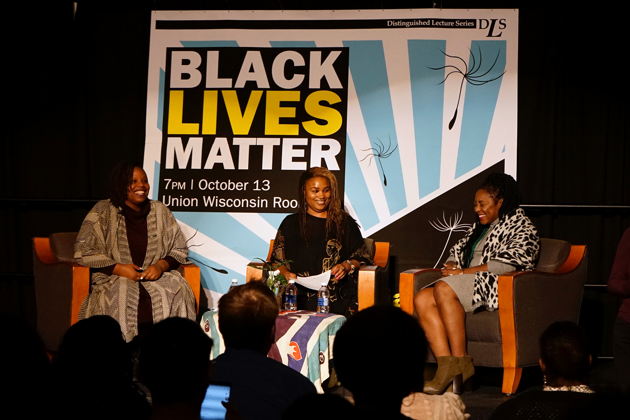Co-founders of Black Lives Matter Patrisse Cullors (left) and Alicia Garza answered questions from the audience and moderator Charmaine Lang (center). (Photo by Adam Carr)