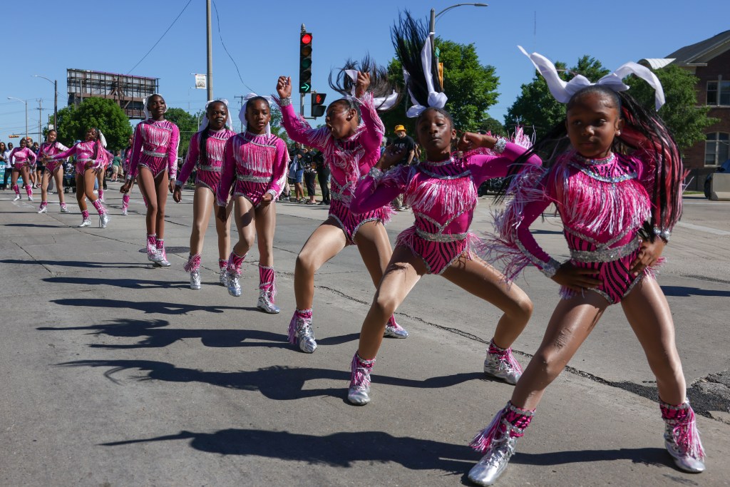 Performers dance during the 55th Juneteenth Jubilee Parade on Friday, June 19, 2026 in Milwaukee. (Photo by Jonathan Aguilar / Milwaukee Neighborhood News Service / CatchLight Local)