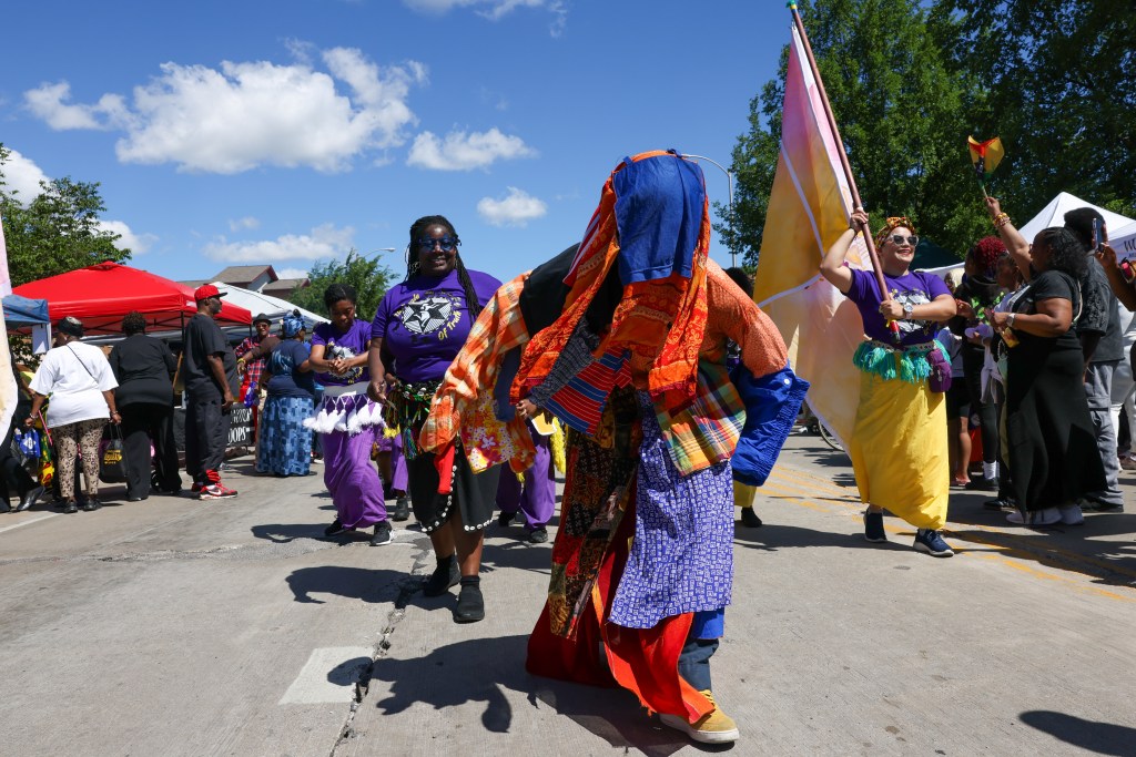 A performer dances during the 55th Juneteenth Jubilee Parade on Friday, June 19, 2026 in Milwaukee. (Photo by Jonathan Aguilar / Milwaukee Neighborhood News Service / CatchLight Local)