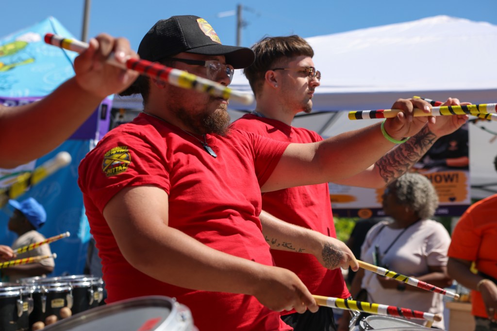 A drum line performs during the 55th Juneteenth Jubilee Parade on Friday, June 19, 2026 in Milwaukee. (Photo by Jonathan Aguilar / Milwaukee Neighborhood News Service / CatchLight Local)