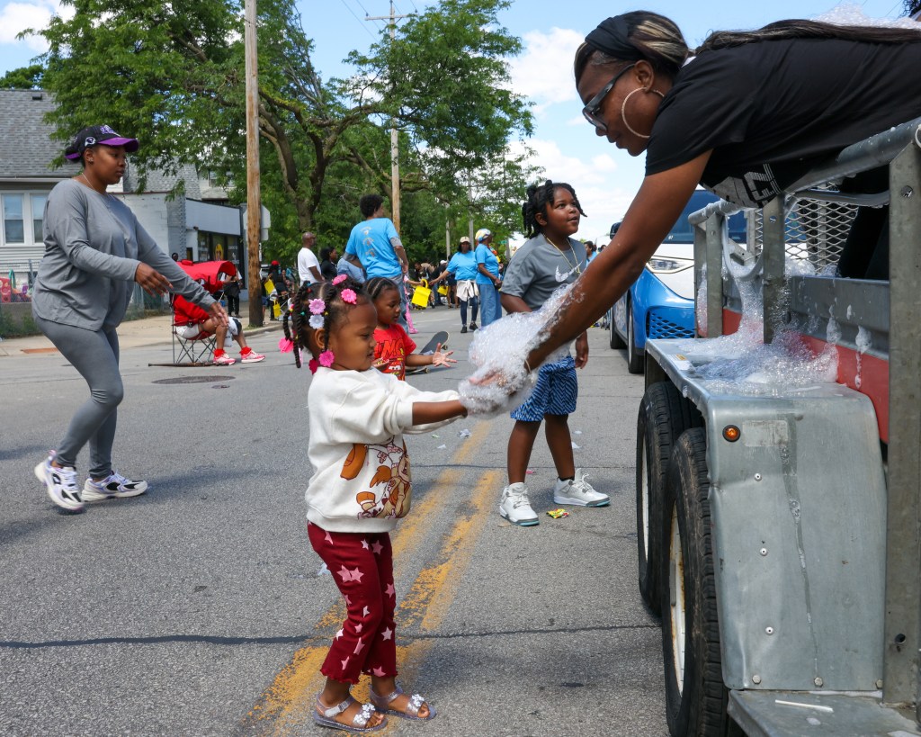 Children get handed bubbles during the 55th Juneteenth Jubilee Parade on Friday, June 19, 2026 in Milwaukee. (Photo by Jonathan Aguilar / Milwaukee Neighborhood News Service / )