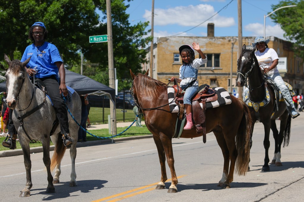 Participants ride horses during the 55th Juneteenth Jubilee Parade on Friday, June 19, 2026 in Milwaukee. (Photo by Jonathan Aguilar / Milwaukee Neighborhood News Service / Catchlight Local)